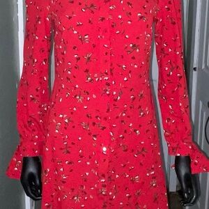 Banana Republic Vibrant Red Floral Long Sleeve Dress
